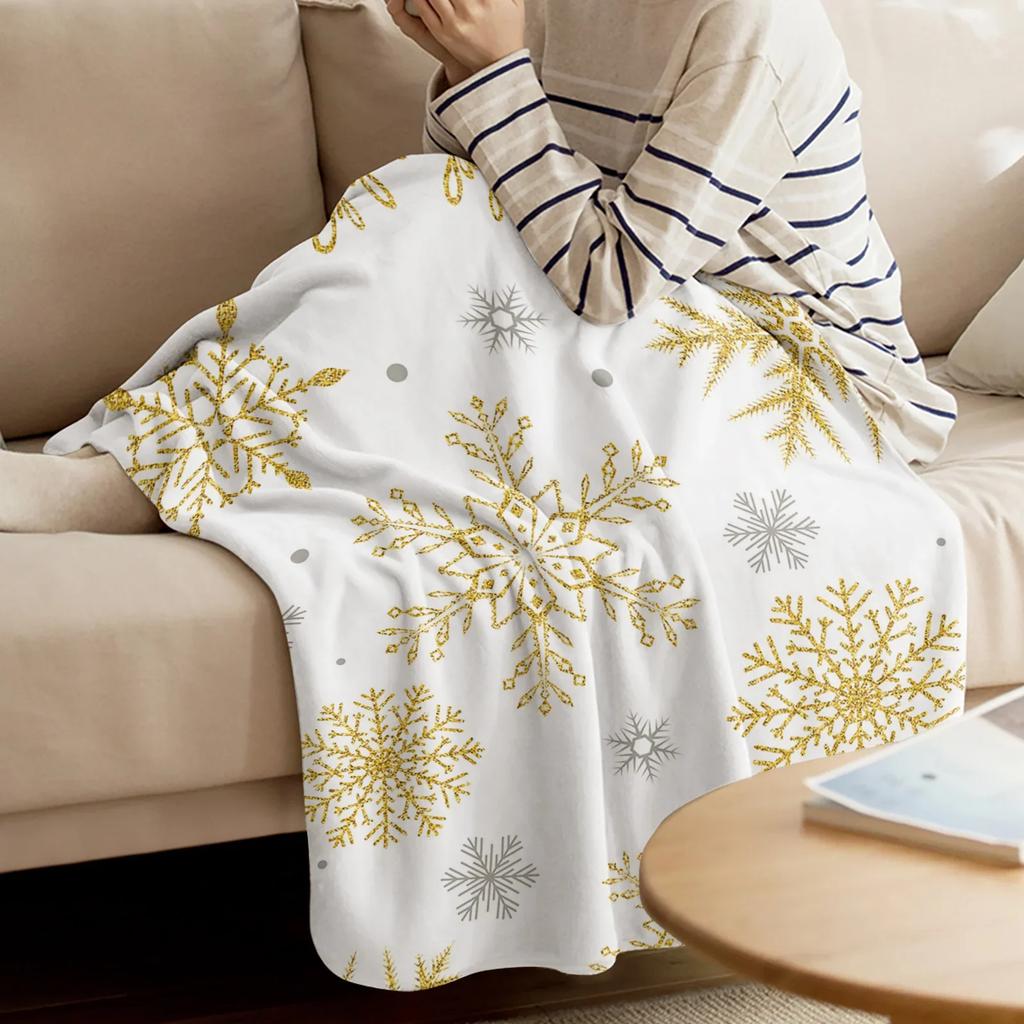 Christmas Golden Snowflake Texture Throw Blanket Christmas Blanket Soft Plush Warm Sofa Throw Blanket Holiday Gifts
