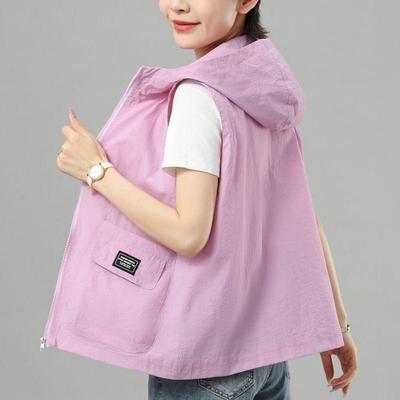 Women Hooded Sun-Proof Vest Spring Summer Casual Sleeveless Female Thin Waistcoat Short Jackets Ladies Tops Outerwear