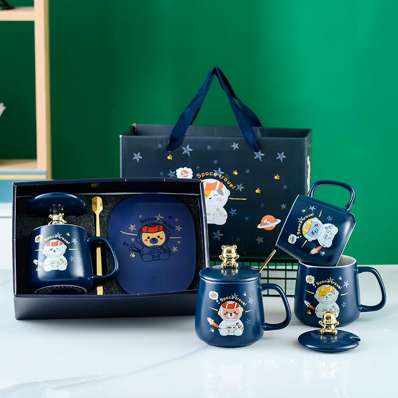 Animal Astronaut Nuannouncer Ceramic Constant Temperature Cup Gift Set Opening Event Festival Gifts