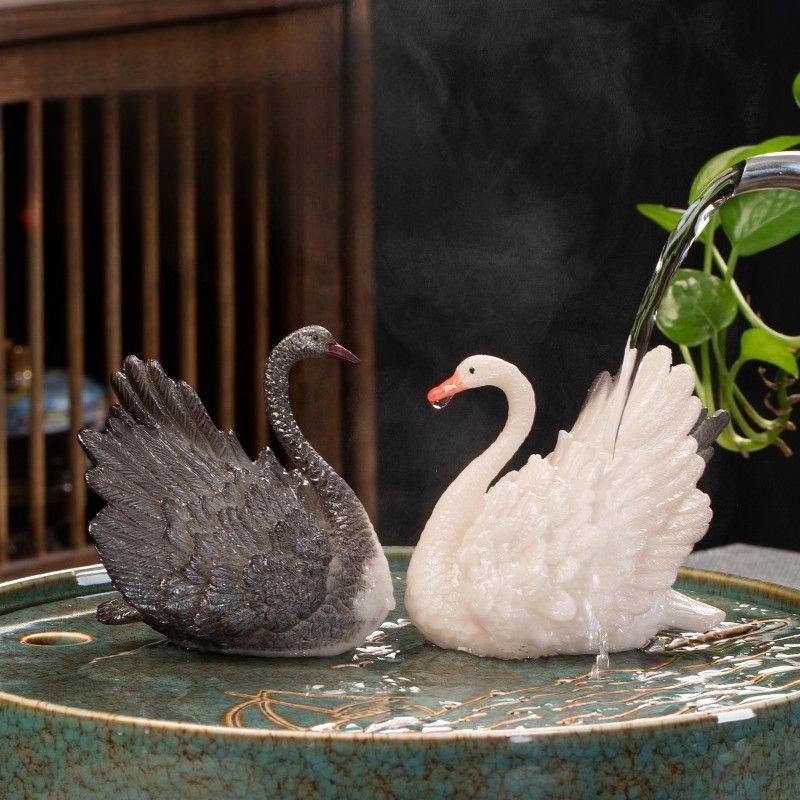 Heat Activated Color Changing Swan Tea Pet Resin Figurine for Tea Ceremony Desk Decoration Feng Shui Ornament Gift