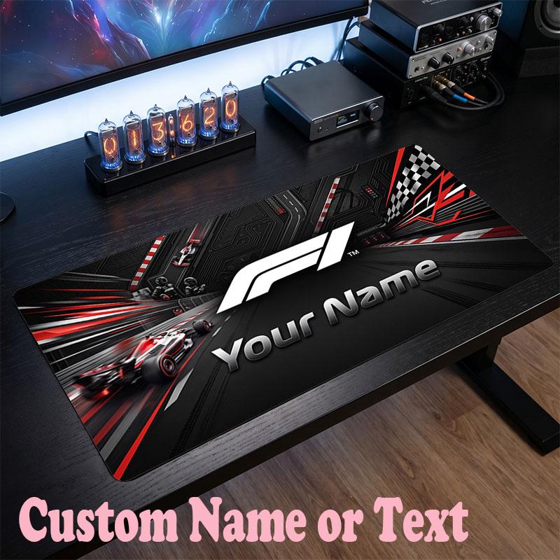 F1 Customized Name Text Mouse Pad, Large Desk Mouse Mat Personalized Home Office Present