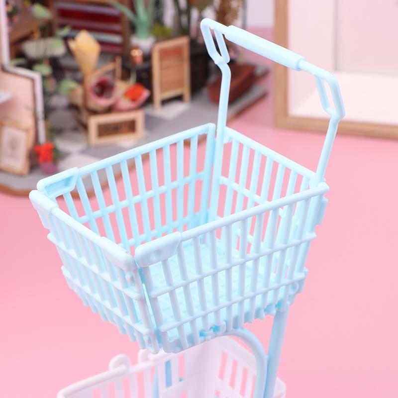 1/12 Dollhouse Mini Shopping Cart Supermarket Shopping Basket Model Dollhouse Supermarket Decoration Accessory Pretend Play Toy