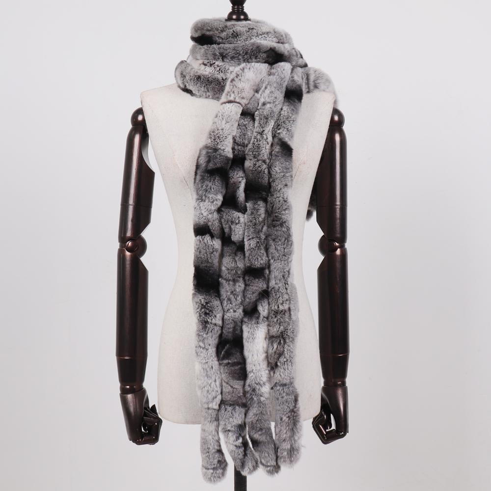 Winter Women Real Rex Rabbit Fur Scarf Natural Soft Chinchila Rex Rabbit Fur Scarves Lady Warm Soft Rex Rabbit Fur Muffler