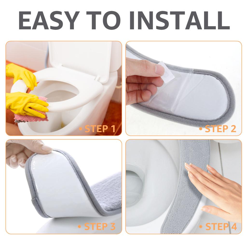 3 Pairs Soft Plush Toilet Seat Cover Self Adhesive Winter Warm Reusable Universal Toilet Cushion Thickened Washable
