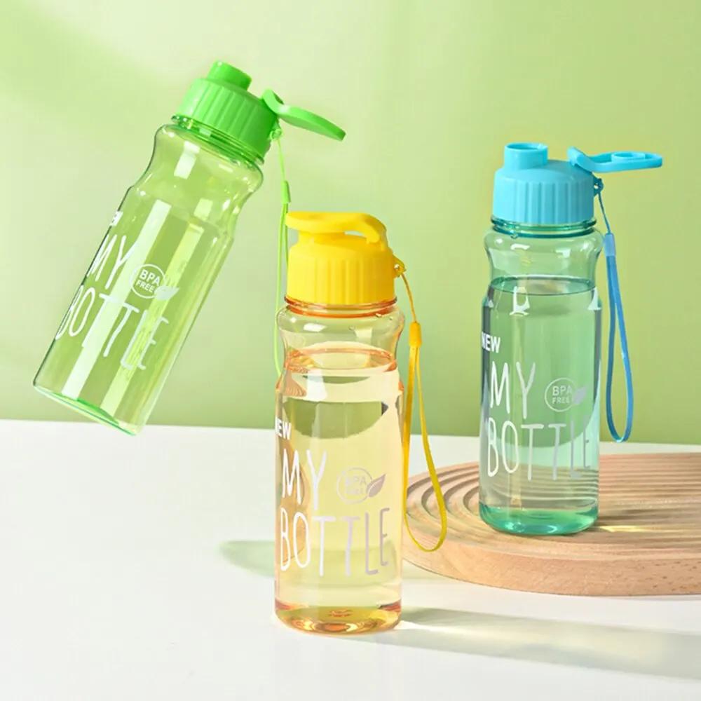 550ml Portable Plastic Water Bottle Sports Cup With Anti Drop Rope Outdoor Water Container Color Transparent Pet Flip Cover