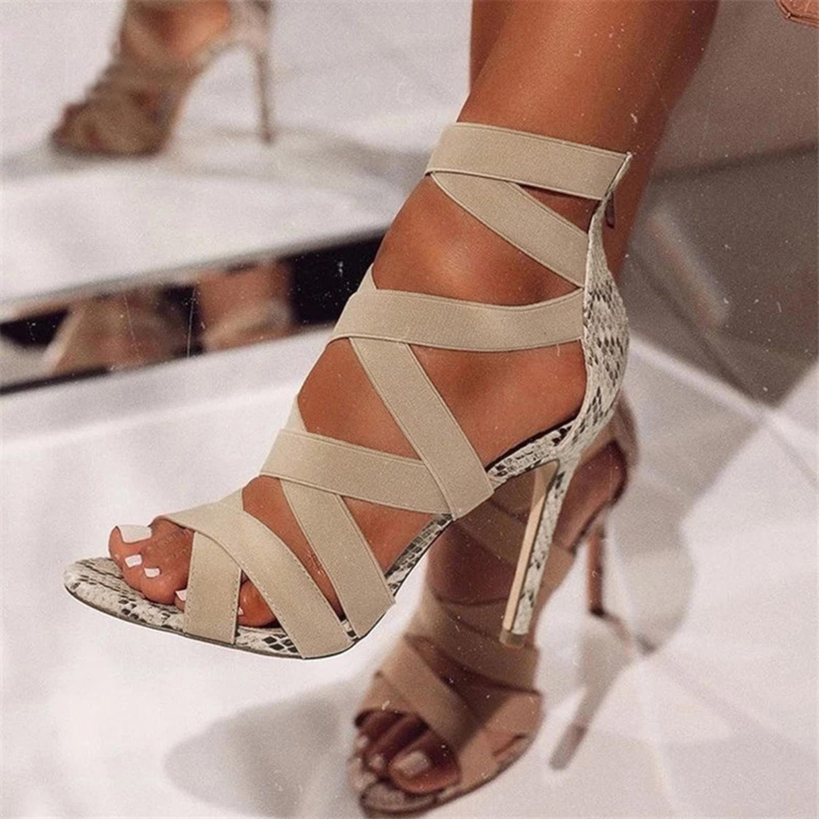 Women s Ladies Peep Toe Thin High Heel Shoes Sandals 41 бежевый