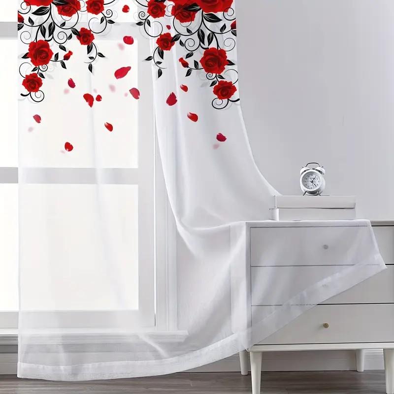 1 piece of bright red rose curtains: suitable for bedrooms/Valentine's Day   romantic style   pole style gauze curtains