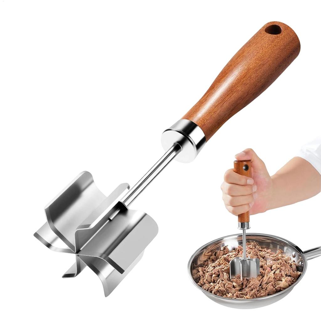 Hackfleischzerkleinerer Kartoffelstampfer mit Holzgriff Multifunktionaler Lebensmittelstampfer für Küche Catering Zuhause Fleisch Gemüse Kartoffel