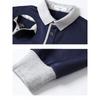 Men's Retro Color Block Long Sleeve Polo – Soft Touch Jersey Shirt with Contrast Cuffs & Vintage Logo – Smart Casual Business Wear