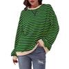 Women's Simple Home Casual Striped Pattern Round Neck Trendy Long-sleeved Pullover Color Block T-shirt