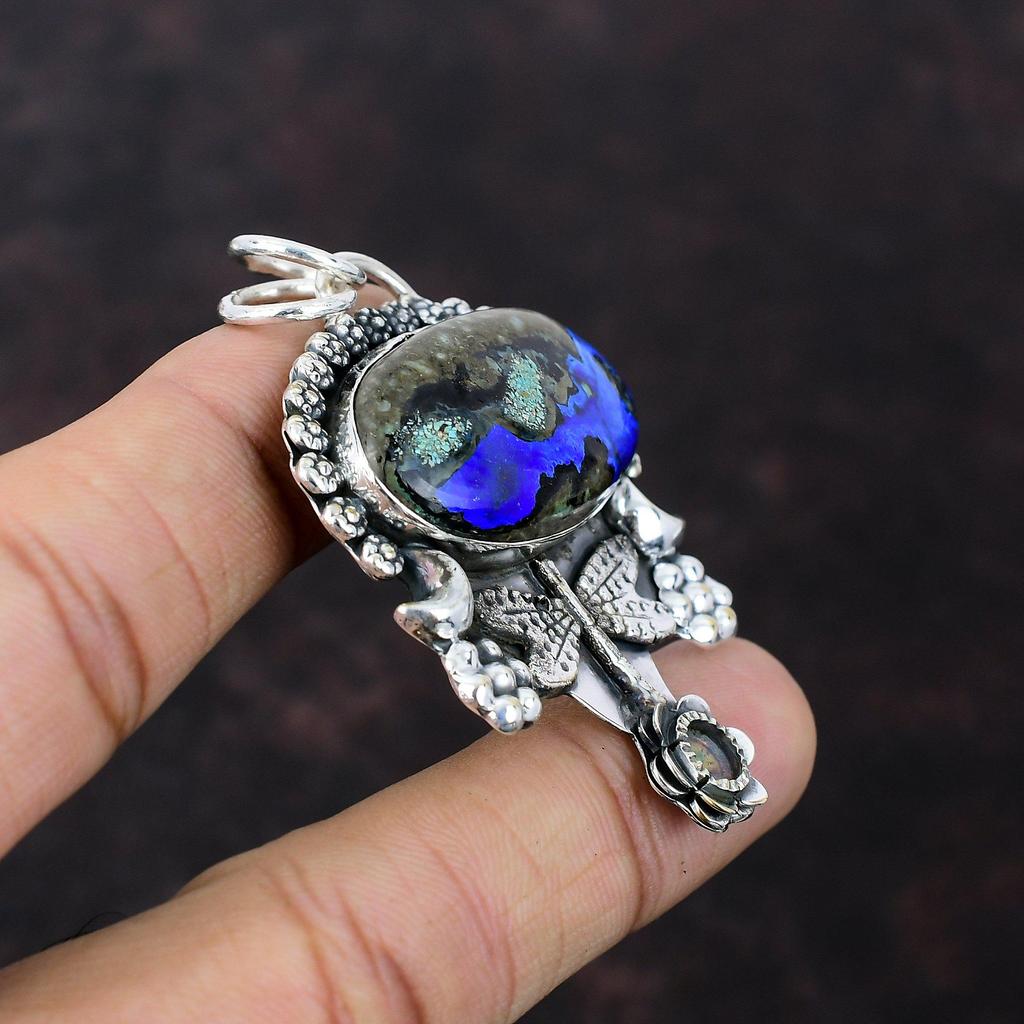 Azurit Malakit Hänge 925 Sterling Silver Hänge Trollslända Hänge Silver Smycken Ädelsten Handgjort Hänge Gåva Till Honom Fina Smycken