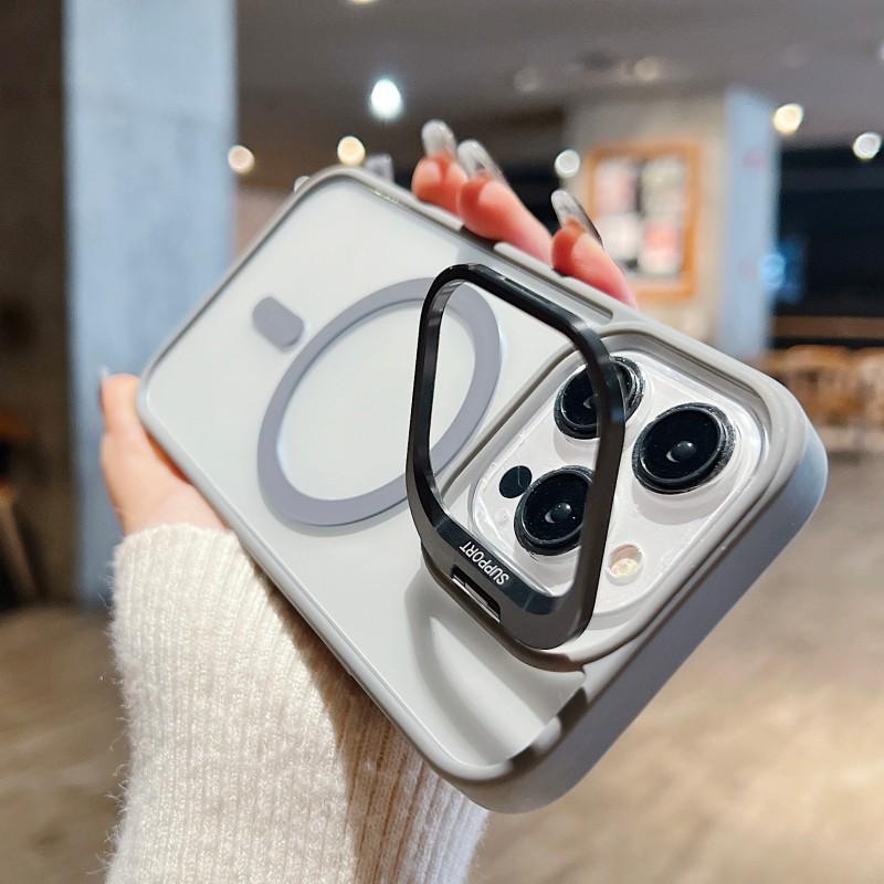 For Magsafe Stand Glass Lens Protector Case For iPhone 16 15 14 13 11 12 Pro Max 16 Plus Luxury Magnetic Shockproof Back Cover