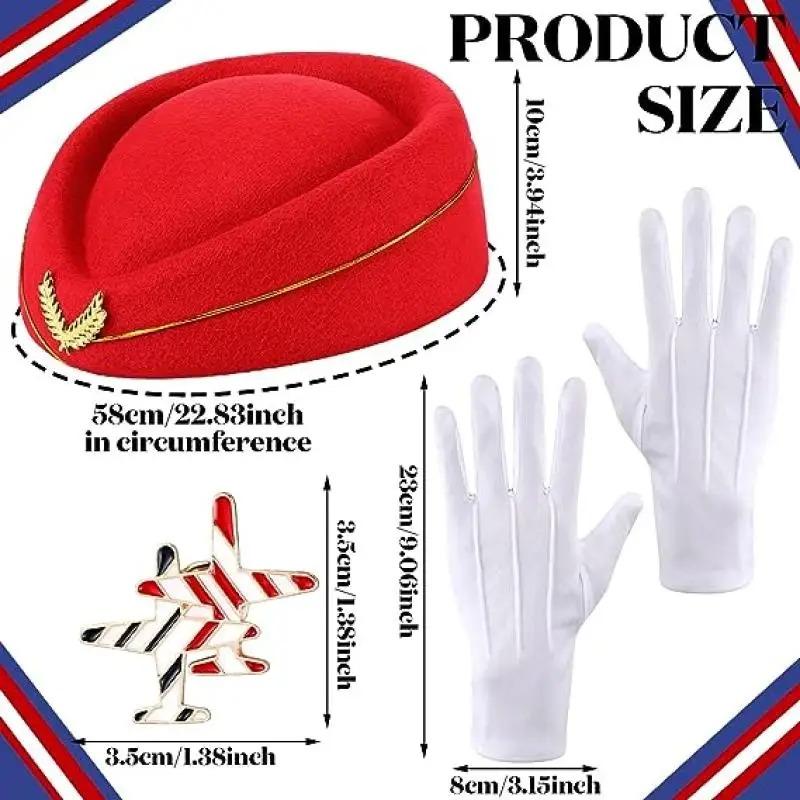 Neuer Flugbegleiterinnenhut, Sonnenbrille, Seidenschal, Handschuhe Brosche Stewardess Cosplay Kostüm Kostüm Party Requisiten Zubehör