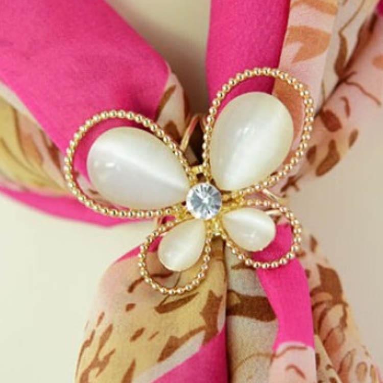 Korean Camellia Pearl Brooch with Rhinestone, Crystal & Cartoon Design - Women's Scarf Buckle 