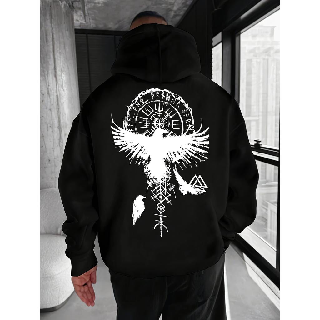 Norse Myth Hoodie Hip Hop Sports Streetwear Viking Raven Rune Occult Art Print Casual Loose Pullover Sweatshirt Tops