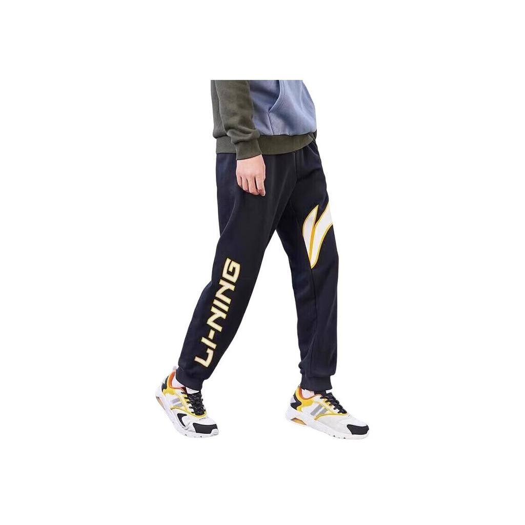 Li Ning Sports Fashion Series Loose Fleece Comfortable Casual Pants Men bottoms Black YKLU335-1