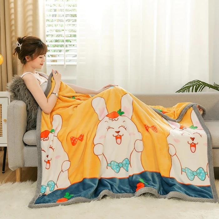 2025 New Winter Double-sided Thickened Warm Pineapple Grid Wide-sided Double-sided Milk Fleece Blanket Sofa Blanket