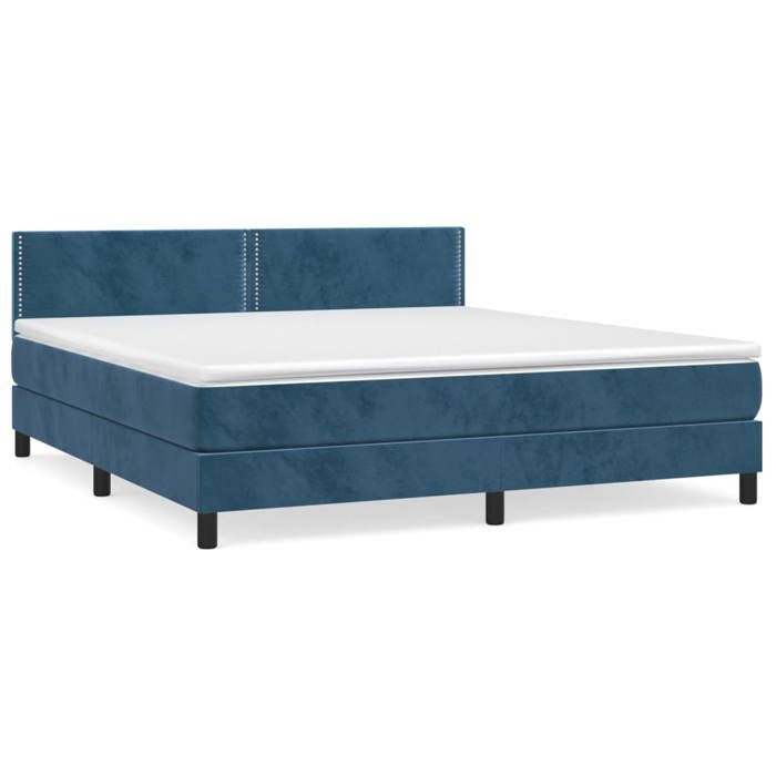 3141261 vidaXL Lit à sommier tapissier et matelas Bleu foncé 180x200cm Velours
