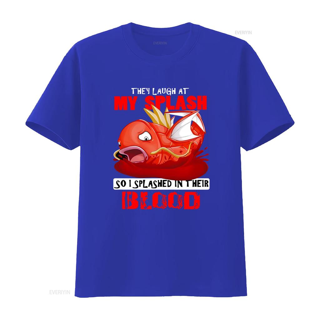 Magikarp Splash in Blood Funny T Shirt for Men Black Size L vintage Washed Stylish homme Versatile Unisex streetwear