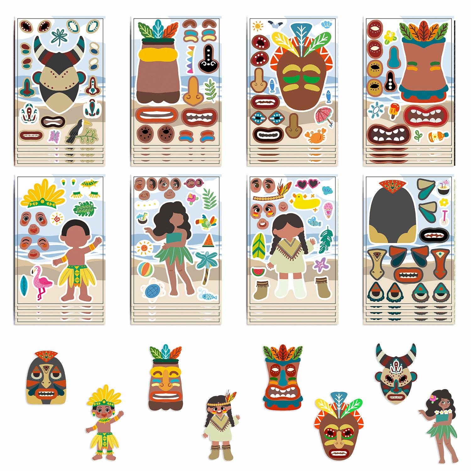 

8 Наклейки для лица в африканском стиле для обмена лицами, сделай лицо, водонепроницаемые наклейки для рук, DIY декоративные наклейки