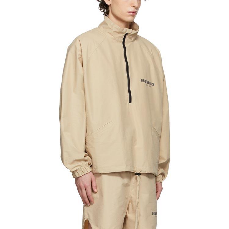Fear of God Essentials Half-Zip Track Jacket With Raglan Sleeves And Stand Collar Men Jacket Beige Linen FOG-FW21-104