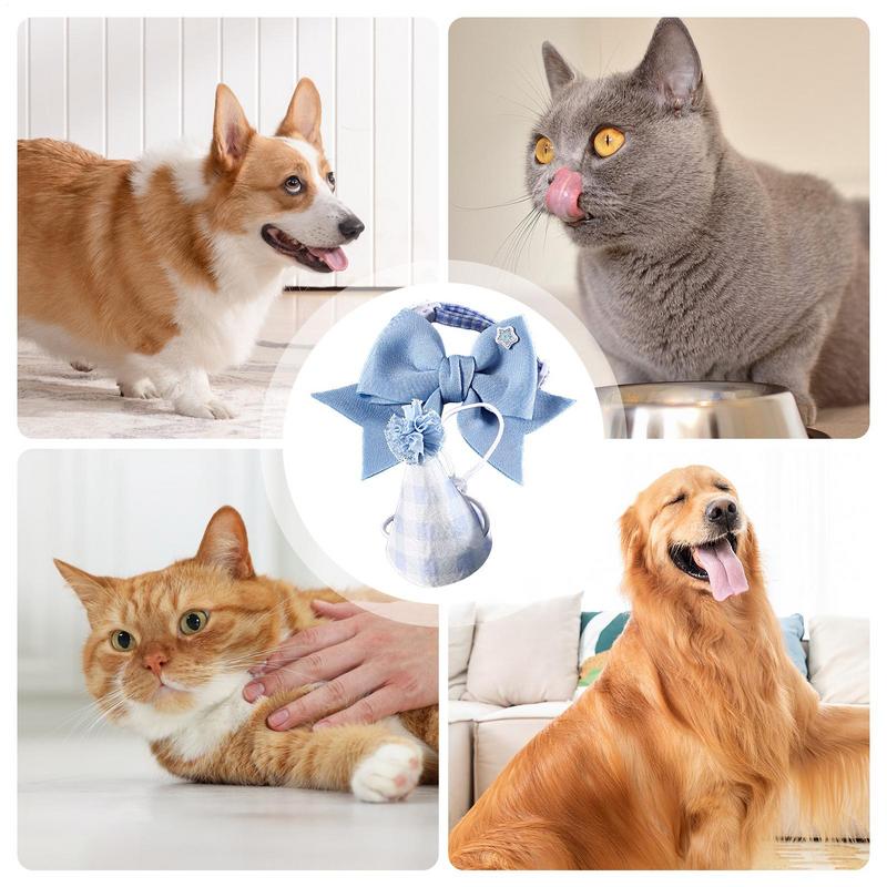 Birthday Hat For Cat Dog Collar Cat Hats Cute Pet Headwear Adjustable Bow Tie Small Dog Hat Plaid Hat Costume Decorations