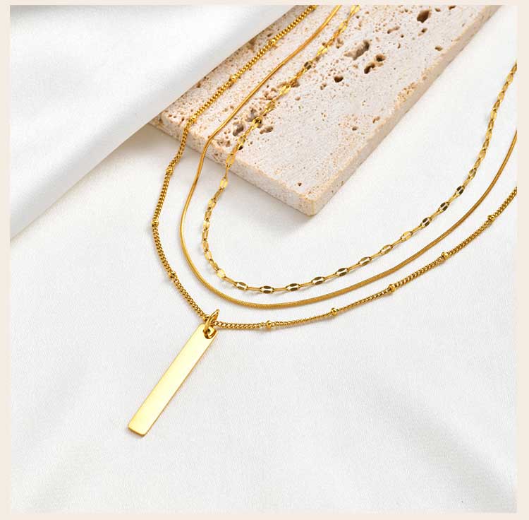 Layered Vertical Bar Pendant Necklace for Women Clavicle Chain Collarbone Choker Necklace 18K PVD Gold Plated Jewelry Waterproof