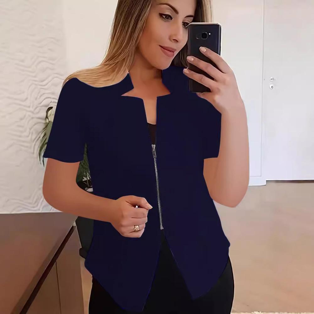 Solid Color Temperament Zipper Short-sleeved Blazer Professional Casual All-match Suit