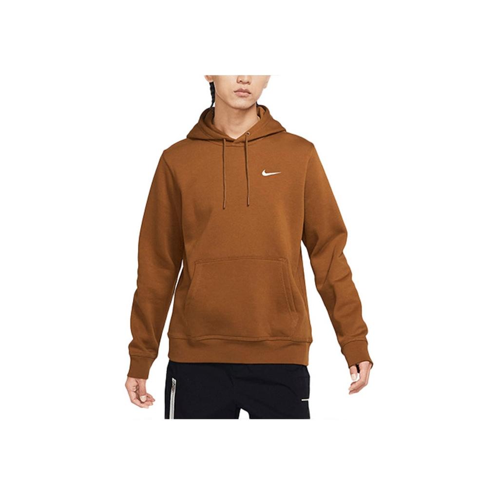 Nike Club Swoosh Small Logo Solid Color Drawstring Hoodie Pullover Men Sweatshirt Tan 916271-290