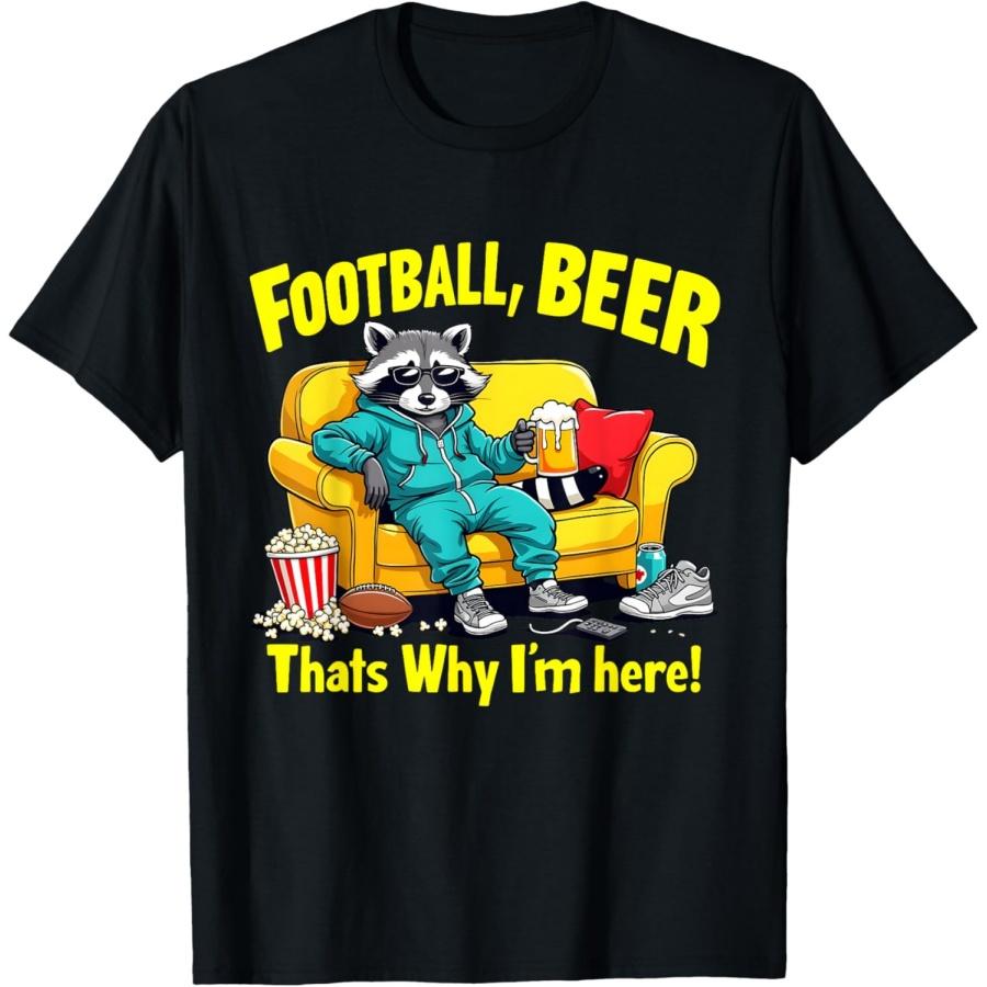 Raccoon Meme Funny Football Beer Funny Raccoon Game Day T-Shirt S