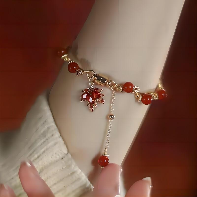 Anime Game Genshin Impact Kaedehara Kazuha Cosplay Bracelet Women Maple Leaf Pendant Beads Bracelets Jewelry Party Accessories