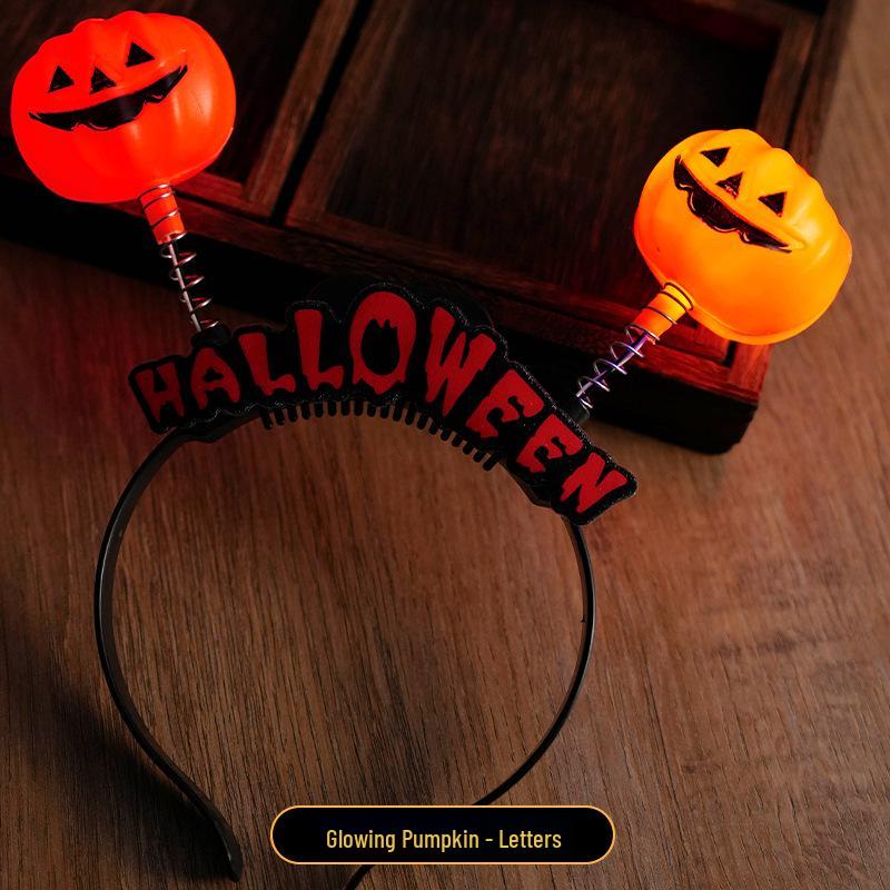 Svítící Halloweenská Dýně s Čertovskými Rohy Čelenka pro Koncerty a Večírky
