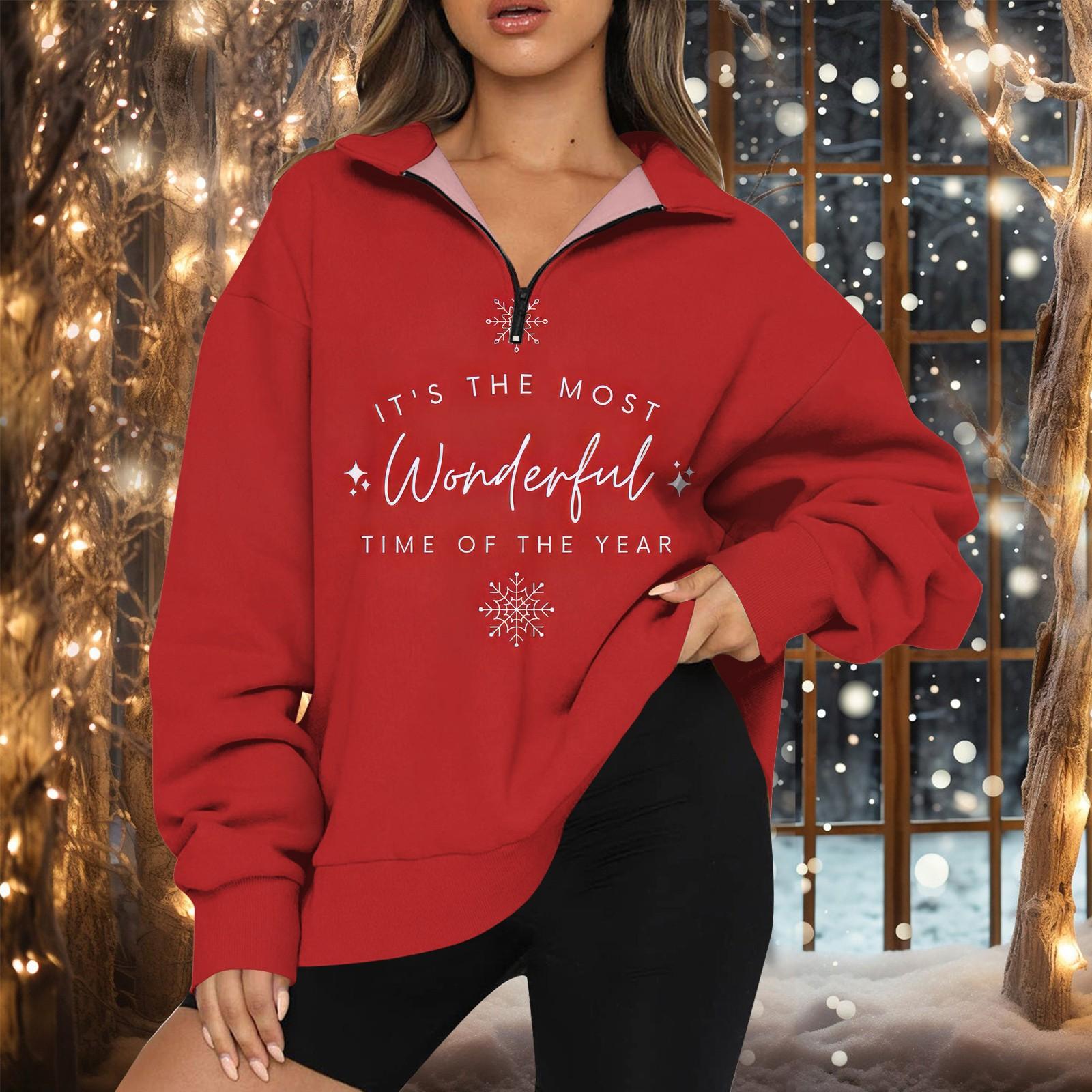 

Женская мода повседневная толстовка с длинным рукавом и принтом на молнии с высоким воротом и заниженными плечами XXXL красный