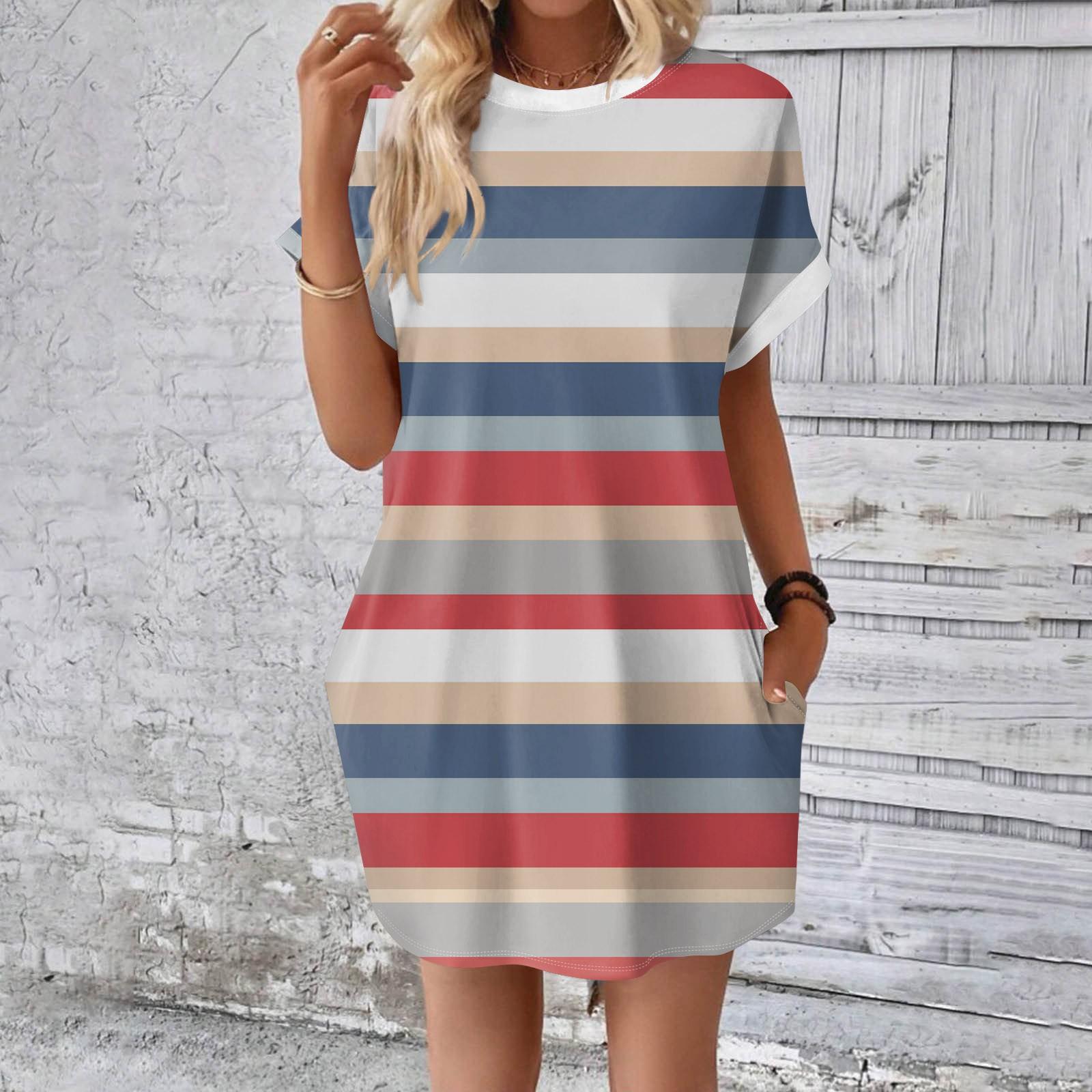 

Женское модное летнее свободное платье-футболка средней длины с принтом и короткими рукавами XL арбуз красный