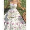 2026 spring and summer sweet romantic French fake style dress, suspender positioning printing waist backless European and American women's clothing
