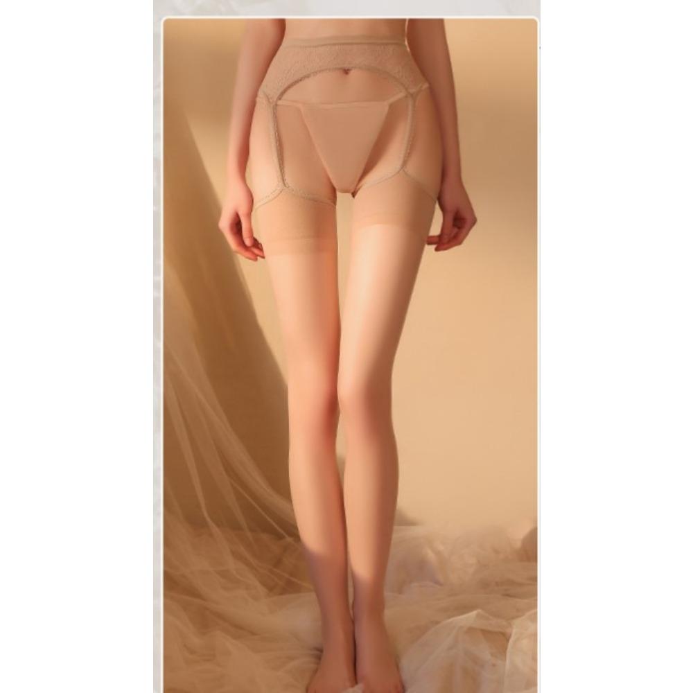 Internet Celebrity Sexy Nightclub Lace Suspenders Stockings Pure Black Silk Suspenders, Four-sided Open Crotch One-piece Stockings