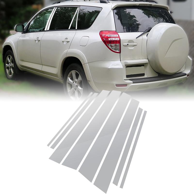 8Pcs Window Decoration Side Door Frame Cover Silvery Center Pillar Sticker for Toyota RAV4 XA30 2006-2012