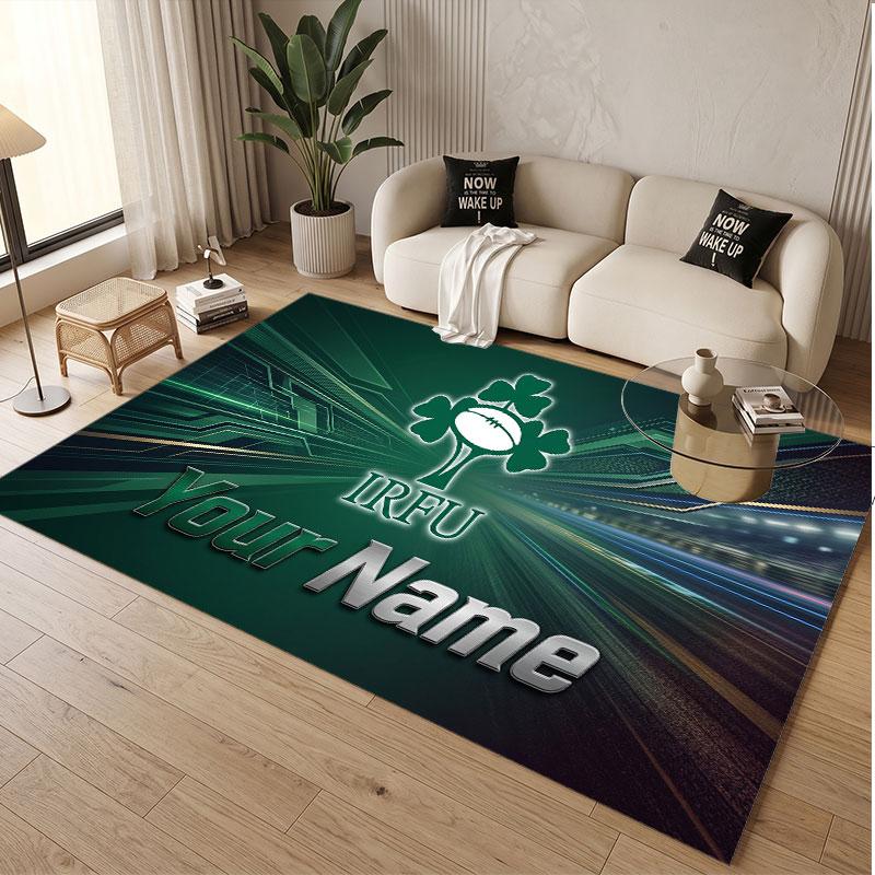 Custom Rug Ireland Rugby Pattern Print Name Text Soft Non‑Slip Floor Carpet for Home Indoor Decoration