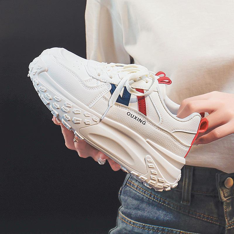 Leather Low-top Dad Shoes Women's Autumn New Platform-soled Student Sports Shoes Heightening Casual Shoes