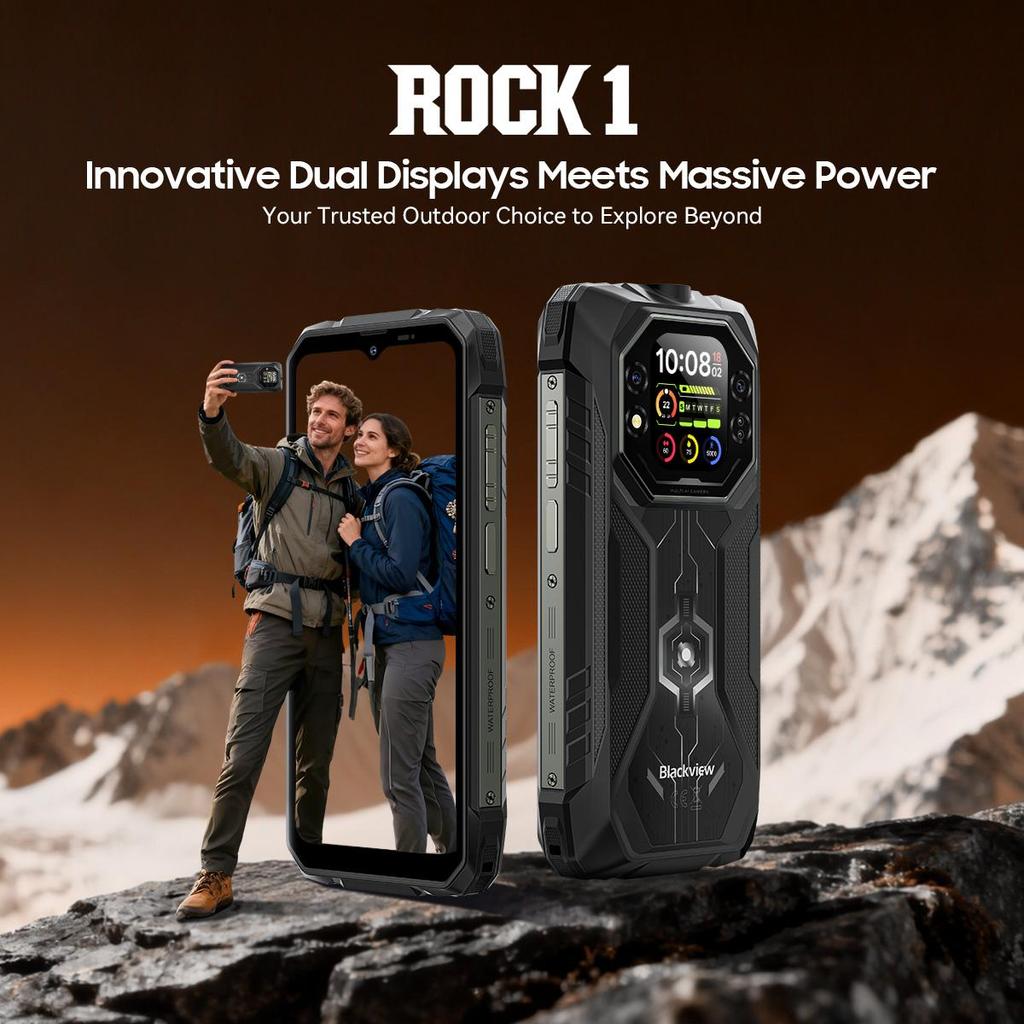 Blackview ROCK 1 Wytrzymały Smartfon z Podwójnym Ekranem 6.56'+2.01' AI Bateria 15000mAh, 24GB RAM 256GB ROM, Helio G81, 180Hz, Wodoodporność IP69K/IP68