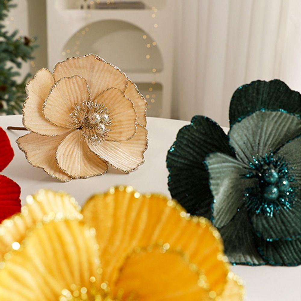 Large Glitter Artificial Christmas Flowers DIY Fake Flower Xmas Tree Ornament for Home New Year Decoration Sequin Flower Navidad