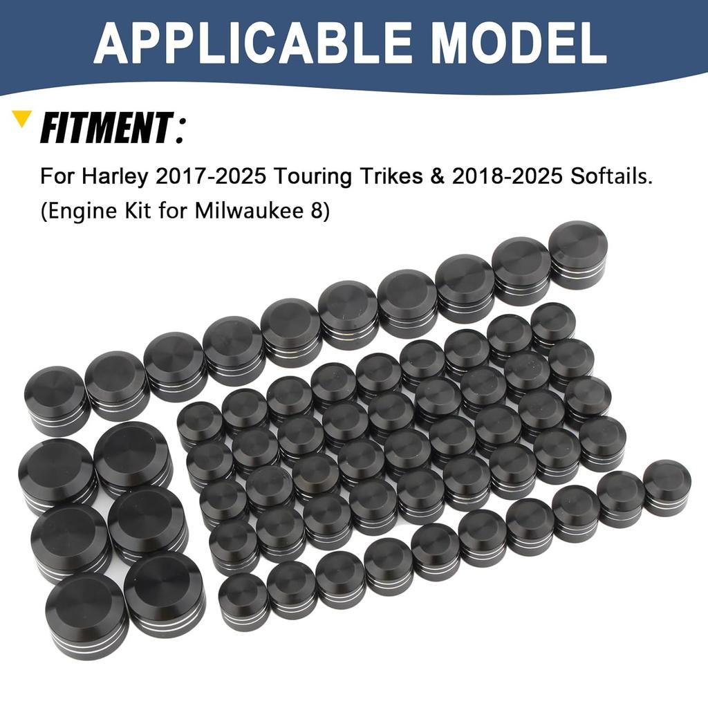 Motorcycle Bolt Covers Engine Head Bolt Toppers Caps Kit for Harley 2017-2025 Touring Road King Street Glide Road Glide Electra Glide 2018-2025