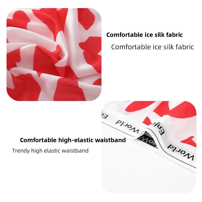 5pcs Plus-size Men's Summer Trend Printed Ice Silk Breathable Mid-waist Flat Angle Underwear