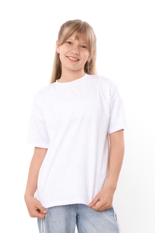 T-shirt for girls – soft knitted fulicra with rhinestones, straight cut, various colors Summer 6414-105-2 HC