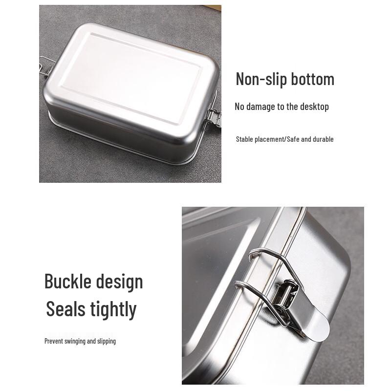 Guye Tiancheng 304 Stainless Steel Rectangular Double Compartment Lunch Boxes, 2400ml, 2-Pack