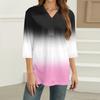 Women's Fashion Casual Lapel 3/4 Sleeve Print Shirt Women's V-Neck Tops