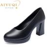 Fashion AIYUQI High Heel Women Shoes New 2024 Spring Genuine Leather Fashion Large Size Thick Heel Women Dress Shoes