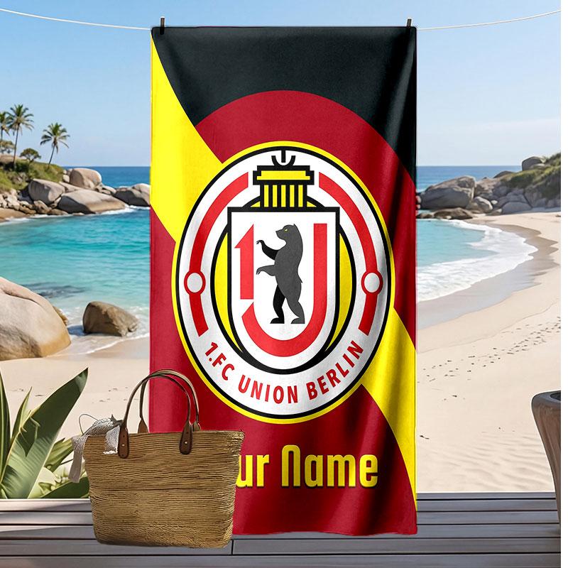 Union Berlin FC Personalized Printed Beach Towel Soccer Logo Support Custom Name Text Absorbent Towel For Sport Travel Special Gift