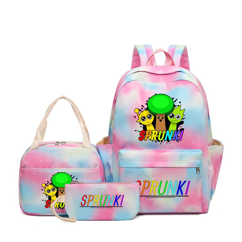 New Printed Rhythm Box Student School Bag Three-piece Casual Sprunki Backpack Crossbody Bag Pencil Bag D