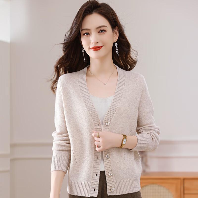 Women's 100% Merino Wool V-Neck Cardigan Sweater